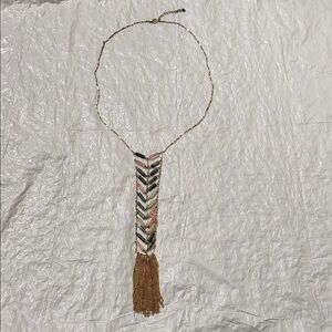 Anthropologie Multicolor Chevron Necklace with Gold Tassel
